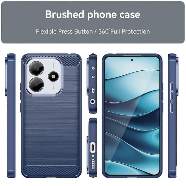 Til Redmi Note 14 5G kulfiber børstet tekstur TPU telefoncover (blå)