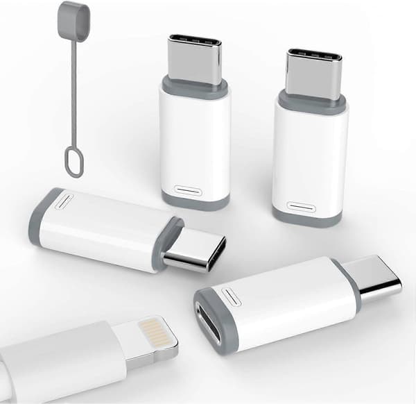 4-pak Lightning til USB C-adapter til iPhone 15/16/17 Pro/17 Pro Max, til iPhone 17/16 oplader, 17/16 tilbehør, hurtig opladning og dataoverførsel