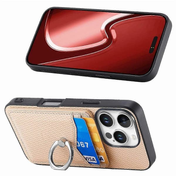 Til iPhone 16 Pro etui med kortpladser, ringholder og støttefod - Abrikos