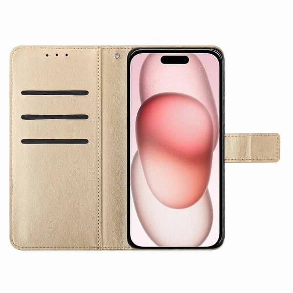 Läderfodral med rem/kortfack Mandala-mönster Ställbart telefonskal för iPhone 17 (Guld)