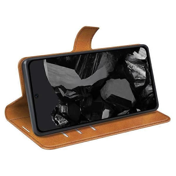 Kompatibelt för Google Pixel 9 Pro Repskydd Läderfodral Kalvtextur Telefonplånboksfodral (Gul)