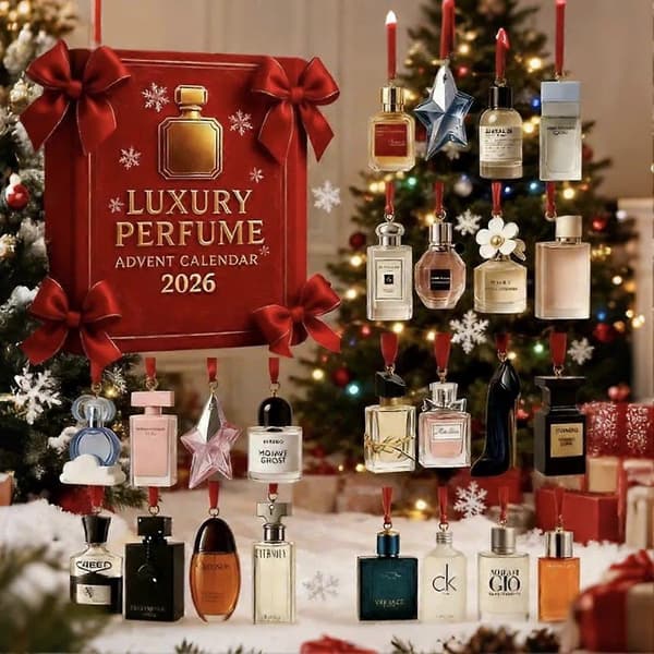 2026 Rød Parfymeflaske Adventskalender, 24-dagers akryl jule-nedtelling-pynt - 2D flat akryl