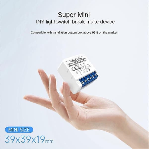 Wifi Smart Lysbrytermodul, Tuya App Fjernkontroll 2-veis Kontroll 1 Mini DIY Bryter Fungerer for Google