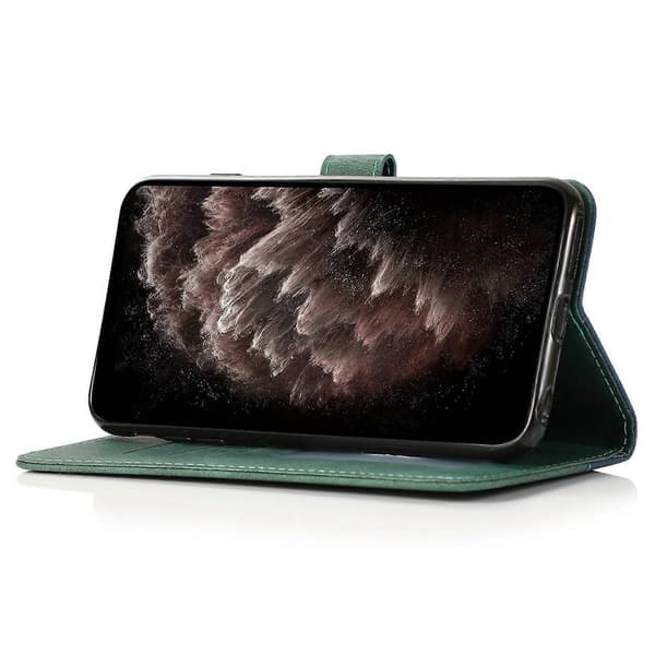 For iPhone 17 Air Case Color Splicing Wallet Stand Leather Phone Case with Wrist Strap