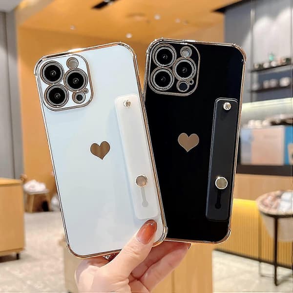 Kärlekshjärta Plätering Telefonfodral Kompatibel Iphone 13 Pro Max/13 Pro/13 Med Handledsrem Stöd