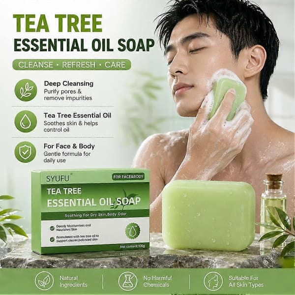 Grönt Tea Tree Eterisk Olja Tvål Oljekontroll Mot Akne Kropp Ansikte