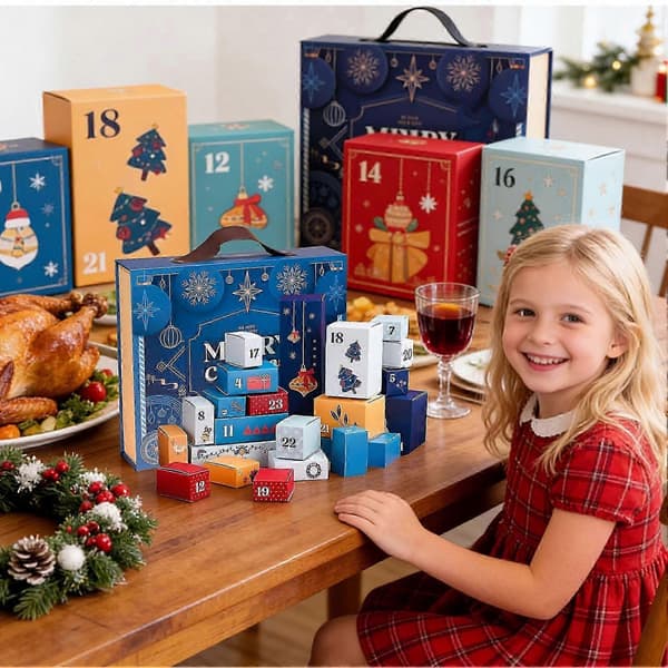 24-rums sammenklappelig jule-adventskalender, tom papæske med skuffer til at fylde selv