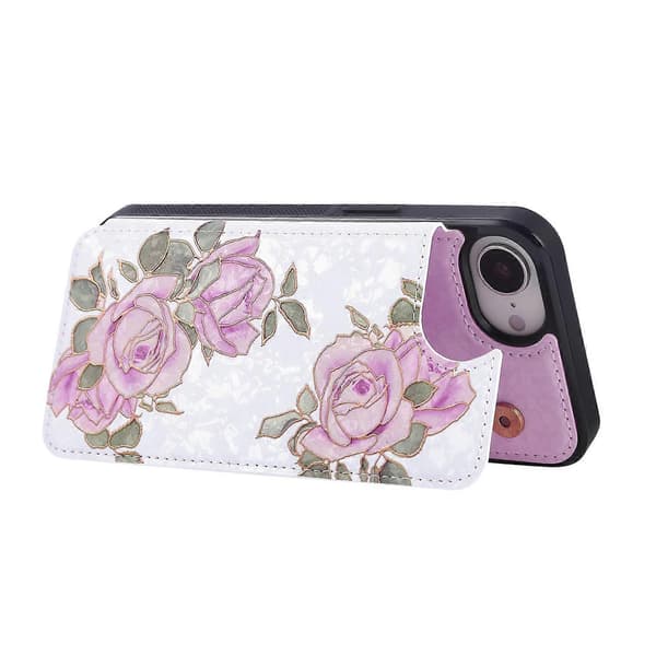 Blommig Läder TPU RFID-skydd Telefonfodral med Kortfack för iPhone 16e (Rosblomma)