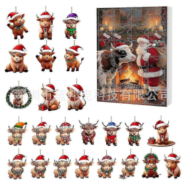 Jule-adventskalender blind box yak-tema akryl nedtællingslegetøj til 7-14 årige