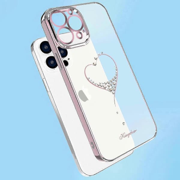 Plating Crystal Love Heart-deksel til iPhone 13 Pro Max / 13 Pro / 13, støtsikkert heldekkende deksel