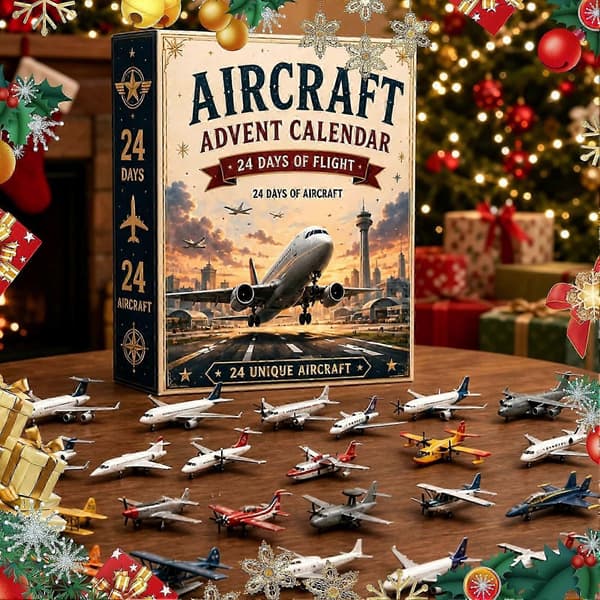 2D flat akryl fly-julekalender 2026, 24 dagers nedtelling til jul med 24 flymodeller