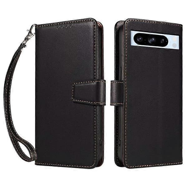 Kompatibel med Google Pixel 8 Pro Cover RFID Læderpung Flip Telefoncover med Håndledsrem (Sort)