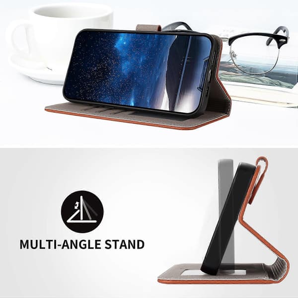 Läderfodral till iPhone 17 Pro, enfärgat mobilskal med plånbok - Kaffe (Kaffe)