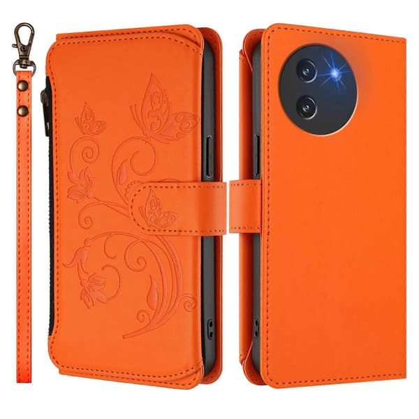 Fjäril Kärlek Blomma Multi-kort Dragkedja Plånbok Läder Telefonfodral (För Doogee Note 59 / Note 59 Pro)