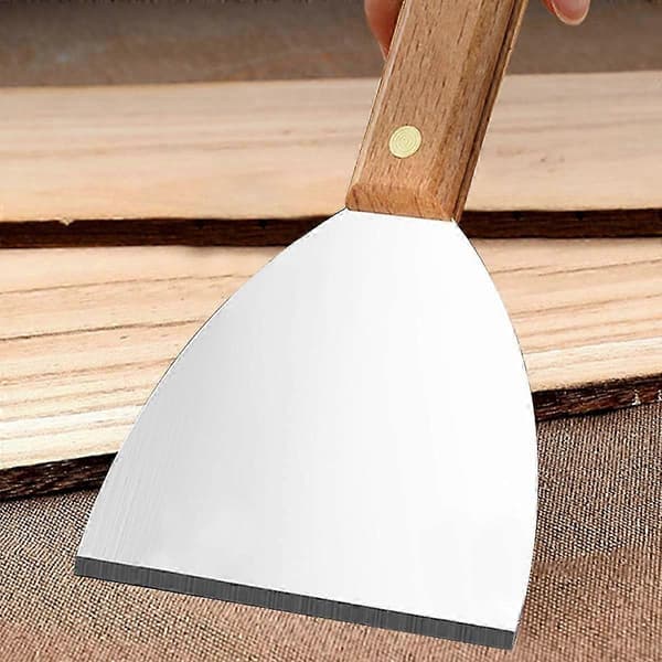 Ultrabred stekespade for panner og griller, helbladet trehåndtak Smashing Burger Scraper, rustfritt stål