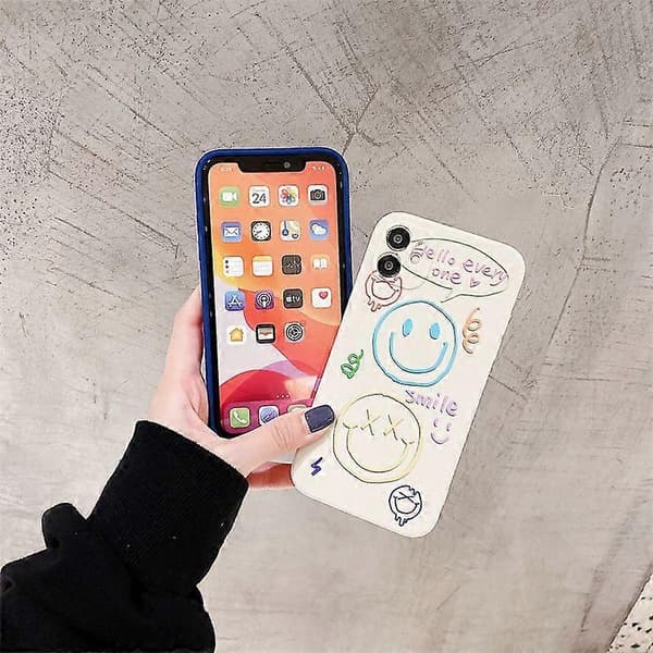 Sød Sort Glad Smil Graffiti Sidetryk Telefoncover Til Apple iPhone 13 Pro Etui Til Kvinder Slanke Bløde Covers Til iPhone 13Pro Blå