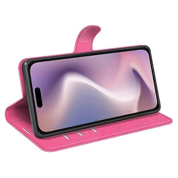 Kompatibelt för iPhone 16 Pro Max Plånboksfodral Litchi Textur Telefon Läderfodral (Rosa)