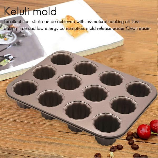 Caneléform kakeform, 12-hulls non-stick Canelé muffins bakeform cupcakeform for ovnsbaking (Champagne Gold)