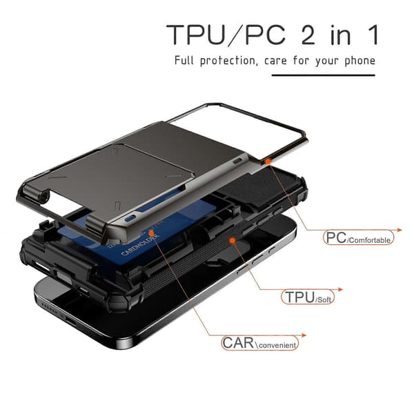För iPhone 16 Pro Mobilskal PC+TPU Dubbla Lager Baksida med Korthållare