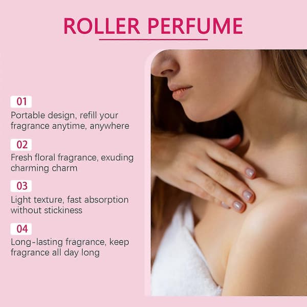 Blommig Roll-On Parfym för Damer, Långvarig Fräsch Romantisk Rosdoft, Snabb Absorption Icke-Klibbig, 10ml