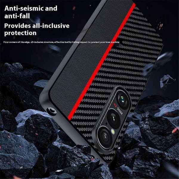 Til Sony Xperia 1 VII etui læder + PC hårdt telefoncover kulfibertekstur - sort blå (sort blå)