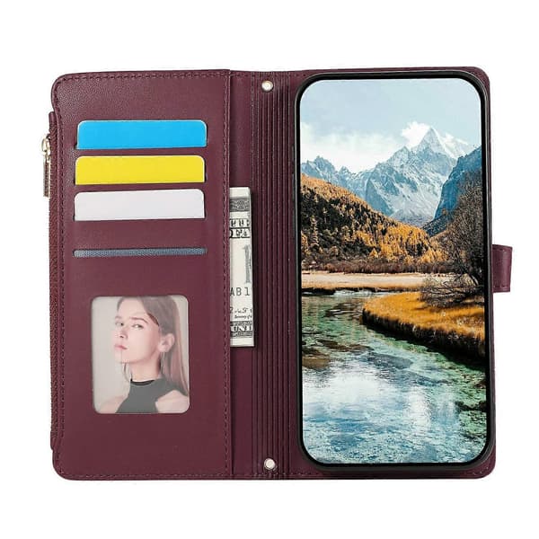 Til iPhone 17 Air Etui Multi Kortpladser Lynlås Rhombus Læder Telefoncover med Håndledsrem