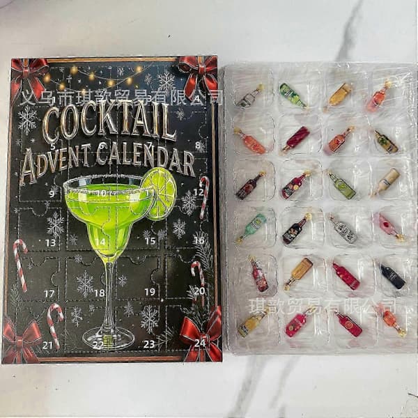 Adventskalender 2025 24 dager 2D akryl cocktail juletrepynt