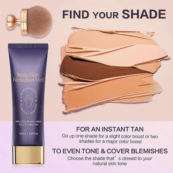 Body Coverage Perfector All-Over Complexion Ben- och Kroppsmakeupkräm & Applikatorborste, Vattentät Tatueringstäckande Makeup