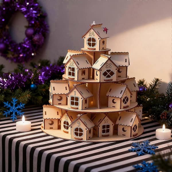 Jule-adventskalender i tre, dekorasjon for nedtelling til jul, 24 dager, midtpunkt for hjem og kontor
