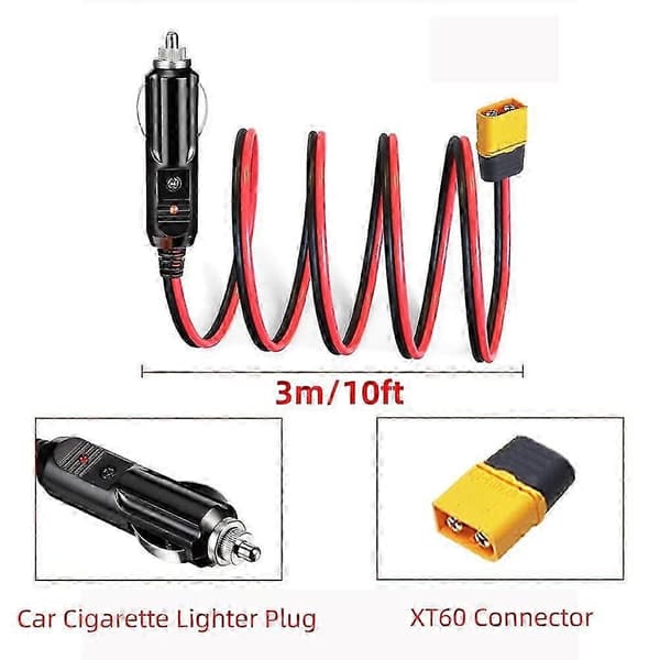 XT60 hannkontakt forlengelseskabel med lighterplugg 10FT 14AWG billader og XT60 adapterkabel