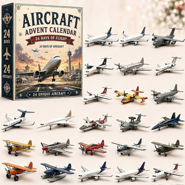 2D flat akryl fly-julekalender 2026, 24 dagers nedtelling til jul med 24 flymodeller