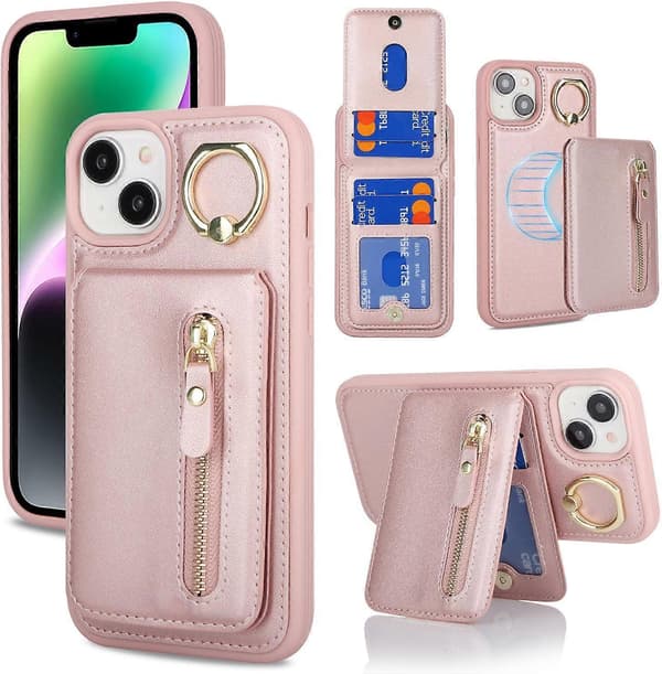 Nahkakotelo iPhone 13:lle – Ruusukulta