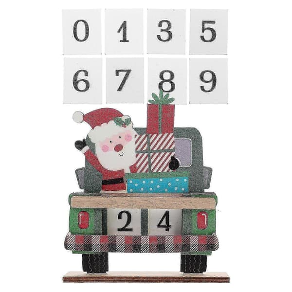 Julebil i tre med nedtellingsblokker, julekalender for dager til jul, borddekorasjon
