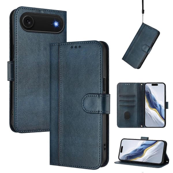 Til iPhone 17 Air Covers Pung Stativ Retro Tekstur Læder Telefoncover med Snor