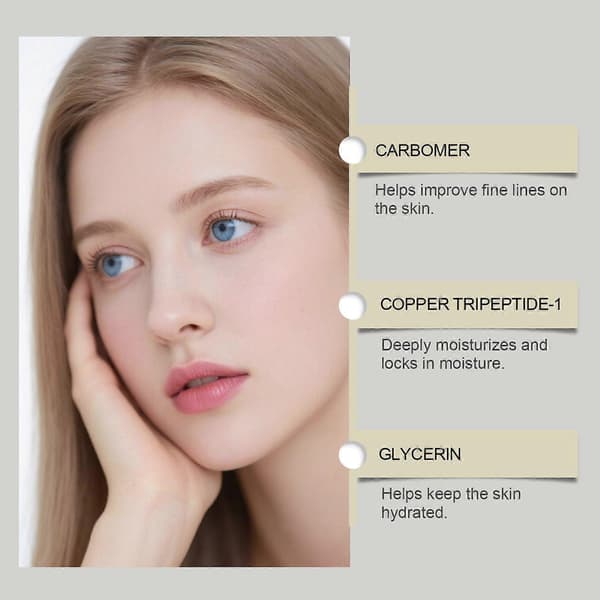 Ansigtskobberpeptidserum med GHK-Cu & Hyaluronsyre, Reducerer Rynker, Øger Fasthed & Hydrering (1 STK)