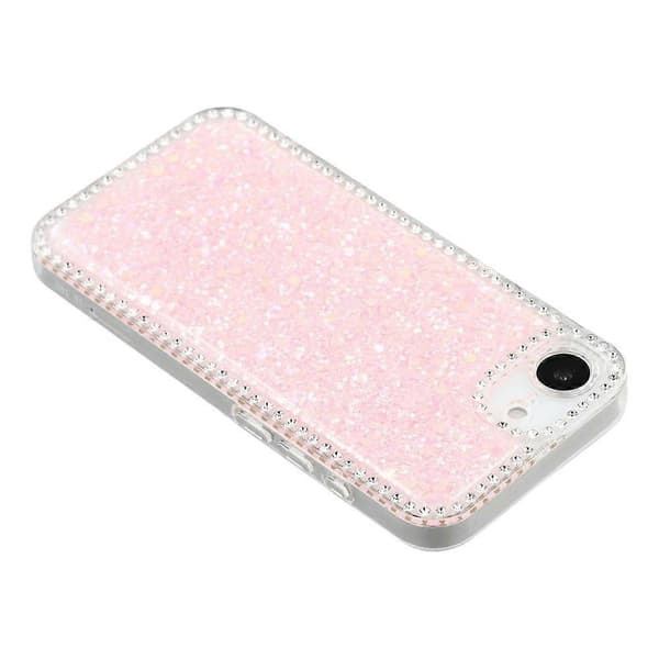 Kompatibelt skal för iPhone 16e, strasskant, glitter epoxy TPU-telefonskal (Rosa)