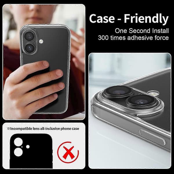 2026 [2-pack] för iPhone 16/iPhone 16 Plus kameralinsskydd, 9H+ härdat glas, anti-rep