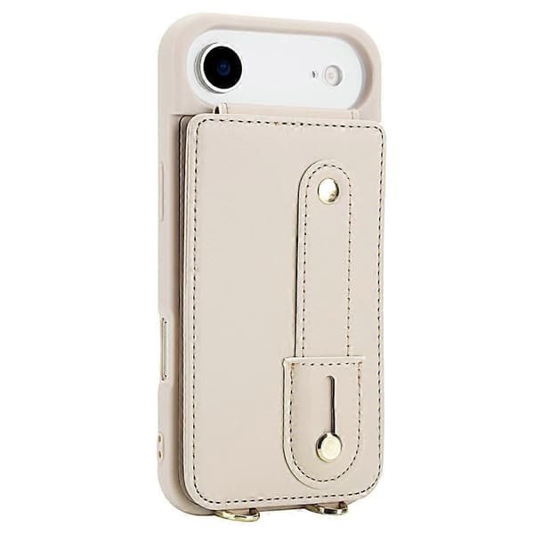 Compatible for iPhone 17 Air Case Stand Card Slots Leather Coated TPU Cover with Shoulder Strap
