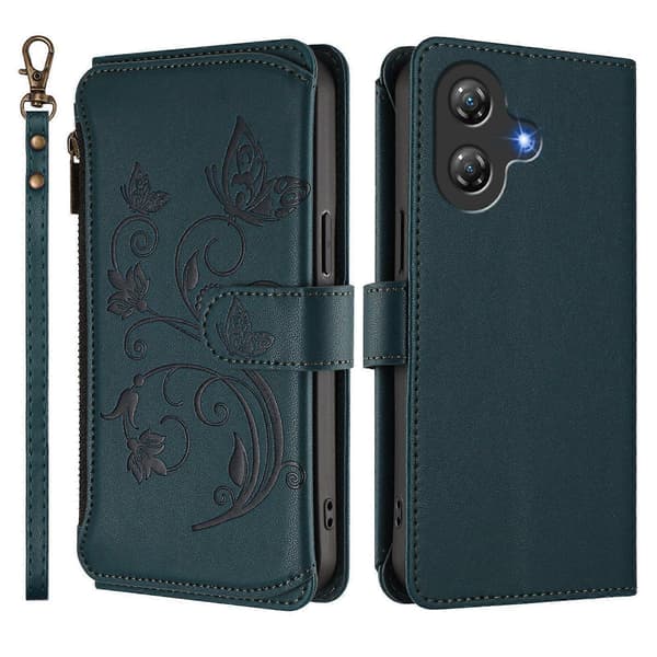 Fjäril Kärlek Blomma Multi-kort Dragkedja Plånbok Läder Telefonfodral (För Ulefone Note 21)