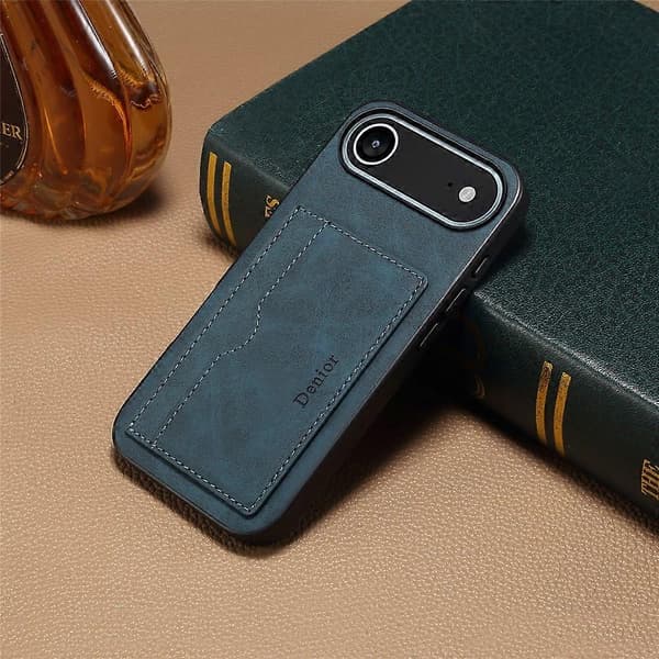 DENIOR Kompatibel med iPhone 17 Air Case Kortholder Stativ Lær Telefon Bakdeksel