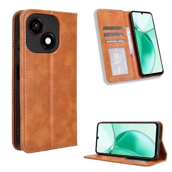 Retro PU-läderfodral med plånboksställ för ZTE Blade A35e - Brun (Brun)