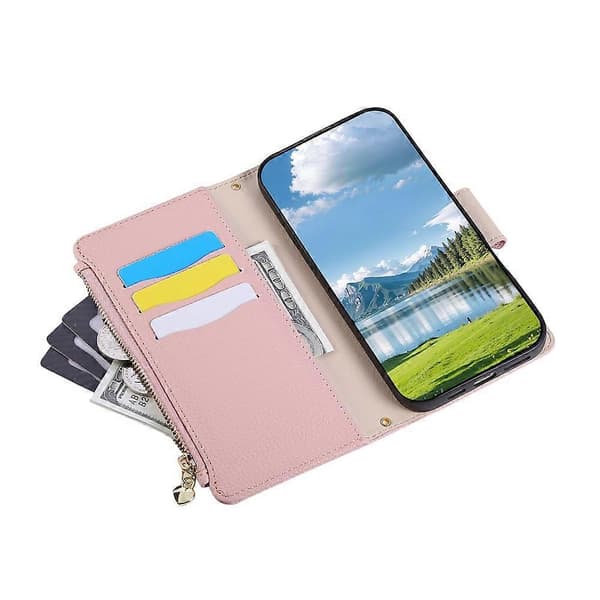 Compatible for iPhone 17 Air Case Zipper Wallet Leather Phone Cover With Wrist Strap