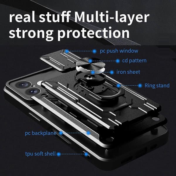 Glidande Camshield TPU+PC Telefonfodral med Kortplats (För iPhone 17)