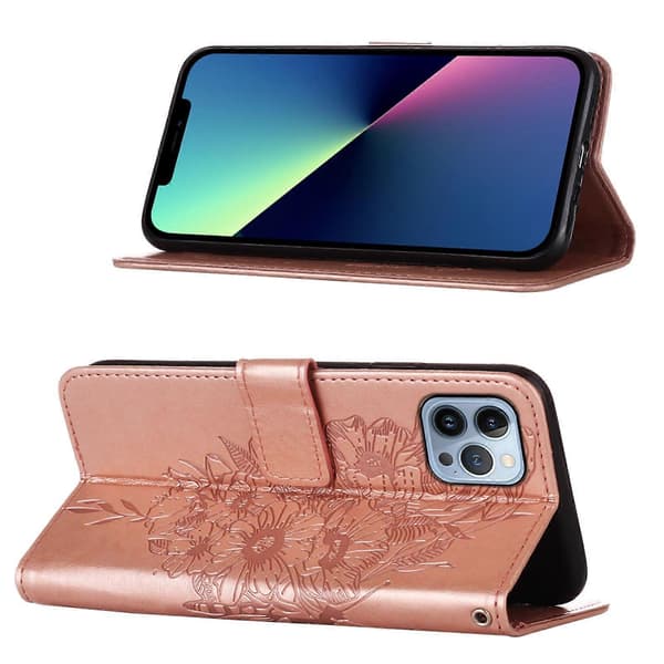 Präglat fjäril Läder Telefonfodral (För iPhone 15 Pro Max)