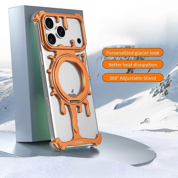 Glacier Series til iPhone 17 Pro Max Bumperdeksel Roterende Støtteben Metalltelefondeksel Kompatibel med