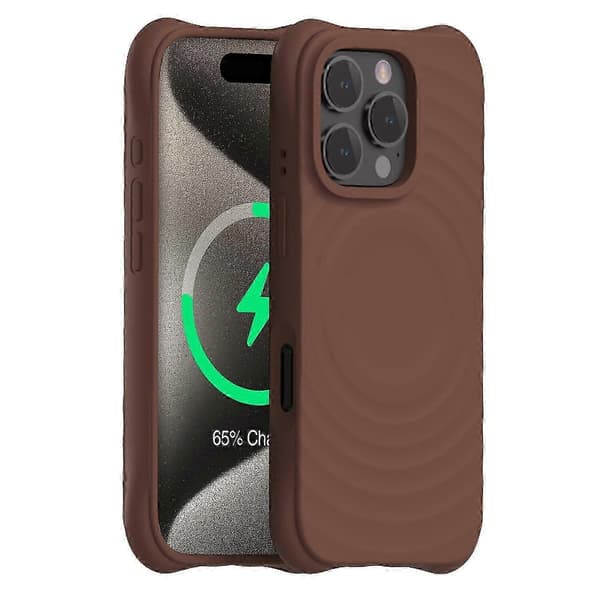 Magnetiskt skal med vågmönster för iPhone 16 Pro Max PC+Flytande silikon Telefonskal Mikrofiberfoder (Tan)