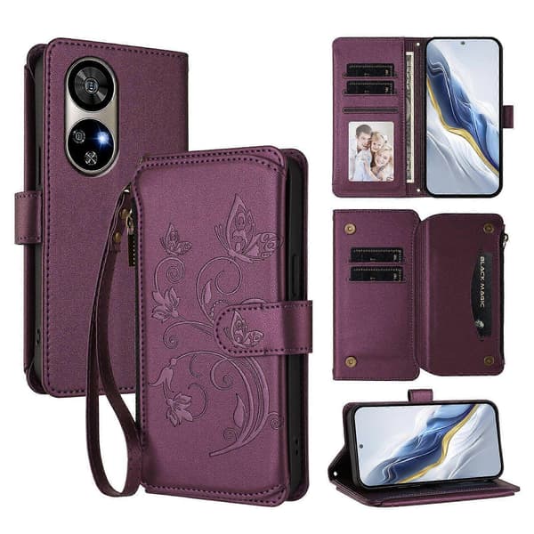 Fjäril Kärlek Blomma Multi-kort Dragkedja Plånbok Läder Telefonfodral (För Ulefone Note 17 Pro)
