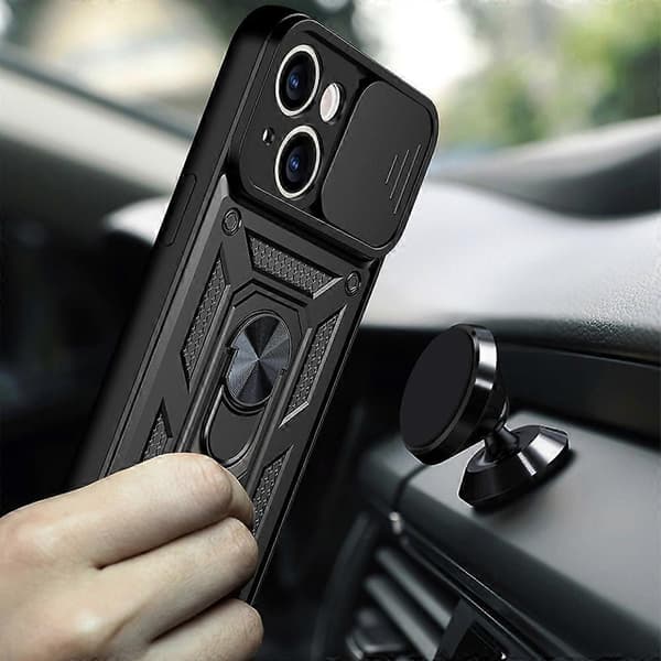 Full Protective Camera Slide Phone Case Back Shell med Kickstand för iPhone 13 6.1 tum