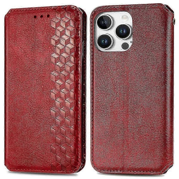 Til iPhone 16 Pro etui Rhombus præget PU læder pung telefoncover - Grå