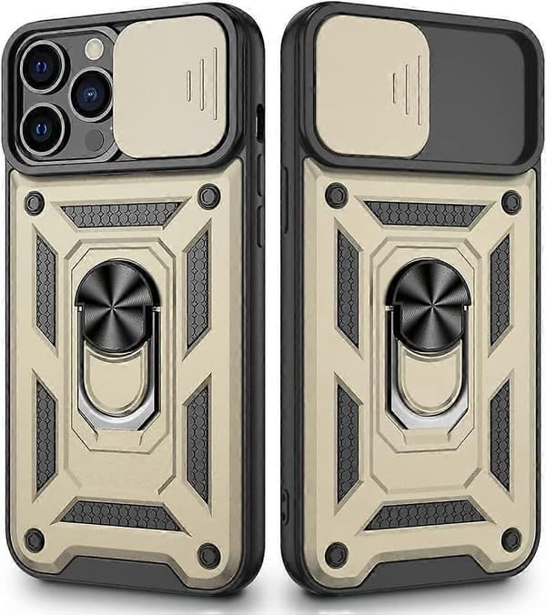 Kompatibel med iPhone 13 Pro Max med skyvbart kameradeksel og støtte, innebygd 360 roterende ringstativ magnetisk deksel til iPhone 13 Pro Max 6,7 tommer